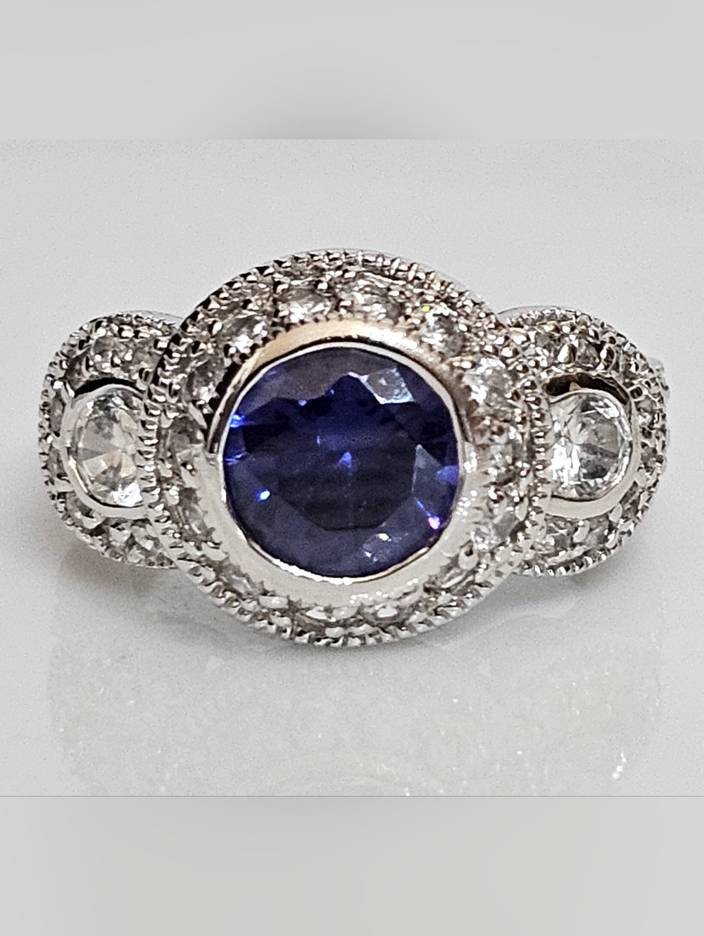Victoria Wieck Blue Sapphire & Absolute Diamond Simulants Sterling Silver Size 6
